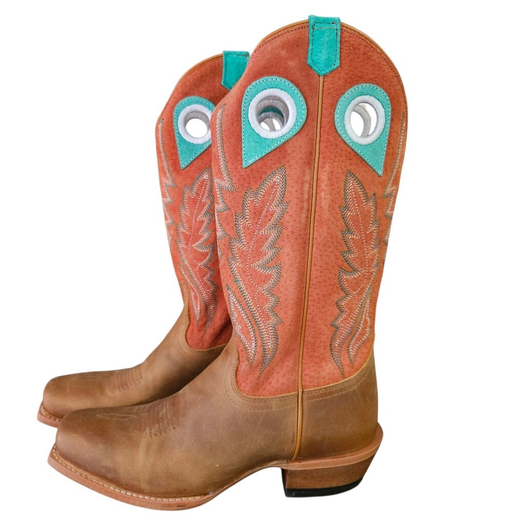 Split Size Justin Western Boots Lorena 13" R Size 8.5 L9.5 Sunflower Tan Aqua